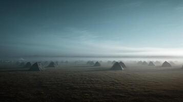 Misty field with tents photo