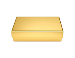 Sleek rectangular golden gift box with a smooth polished metallic surface shown closed from a front view. png