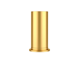 A single golden shotgun shell casing with a smooth brushed metallic texture and a rimmed base. png