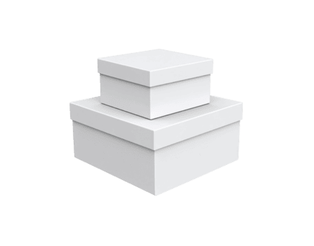 två staplade vit rektangulär lådor med lock en mindre låda på topp av en större ett visad i en rena minimalistisk stil. png