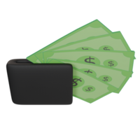 A 3D model of a wallet stuffed with US dollar bills. Great for finance, banking, investment, and success related visuals png