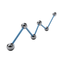 Abstract 3D graph showing upward trend metallic spheres connected by blue rods png