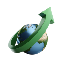 Green arrow circling the Earth showing global growth and progress png