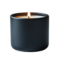 A single lit candle in a dark grey container png