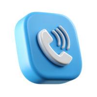 3D blue square button with white phone icon and signal waves png