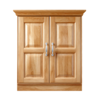 Light wood cabinet with two doors and silver handles png