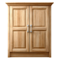 Light wood cabinet with two doors and ornate handles a classic design piece png