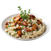 Creamy mushroom risotto garnished with thyme a delicious Italian dish png