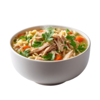 Steaming hot chicken noodle soup in a bowl fresh parsley garnish carrots noodles broth png