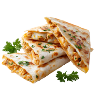 Delicious chicken quesadillas with melted cheese and fresh parsley garnished png