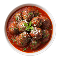 Meatballs in rich tomato sauce garnished with parsley and cheese png