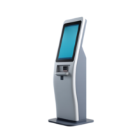Modern self service kiosk with touchscreen display and card reader for convenient transactions png