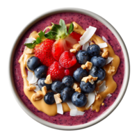 Delicious berry smoothie bowl with nuts and coconut png