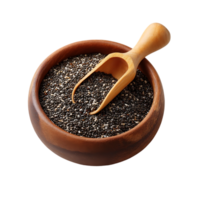 Chia seeds in a wooden bowl with a scoop healthy food superfood nutrition png