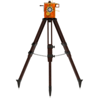 Render antique box camera on tripod with transparent background png