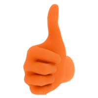 3d render orange hand thumbs up gesture with transparent background png
