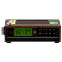 3d render digital radio clock wood retro alarm display with transparent background png