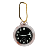 3d render pocket watch vintage metal chain timepiece with transparent background png