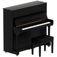 Render black upright piano musical instrument with transparent background png