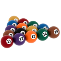 3d render billiard balls triangle rack colorful numbered with transparent background png