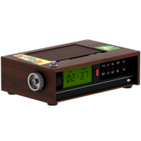 Render digital radio clock wood retro alarm display with transparent background png