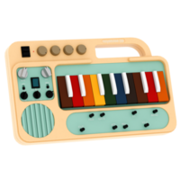 Render synthesizer keyboard toy music instrument retro colorful design with transparent background png