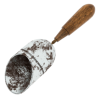3d render rusty scoop with wood handle with transparent background png
