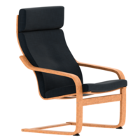 3d render modern armchair black cushion wood frame with transparent background png