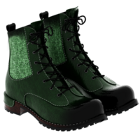 Green leather combat boots lace up with transparent background png