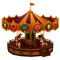3d render halloween carousel horses amusement with transparent background png