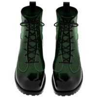 Render green leather combat boots lace up with transparent background png