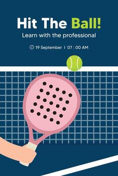 Flat Design Padel Lesson Invitation Poster, Padel Racket Hitting the Ball Over the Net vector