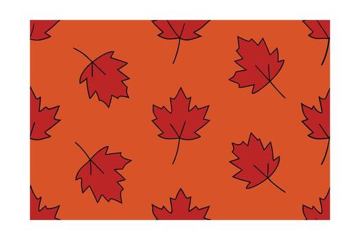 rojo arce hojas modelo en un naranja con contornos hoja vector