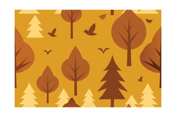 Seamless pattern stylized trees birds in warm autumn colors fall nature