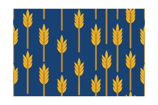 Golden wheat stalks pattern on a deep blue seamless grain yellow