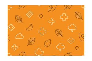 Orange with navy blue outline icons leaves clouds crosses pattern texture vector