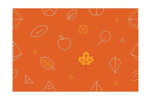 Orange with line art fall leaves apple geometric shapes pattern autumn vector