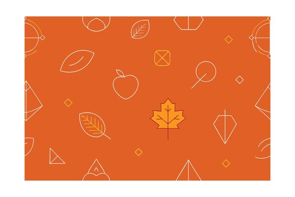Orange with line art fall leaves apple geometric shapes pattern autumn