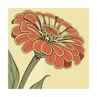 Stylized a red yellow flower with green leaves botanical nature vector