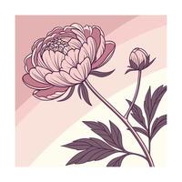 Pink Peony Flower Bud with Dark Leaves on Pastel purple vector