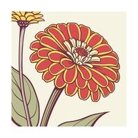 Red yellow flower with green leaves on a cream vector