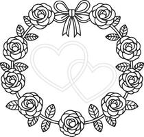 Black and white floral wreath with roses leaves and a bow illustration vector