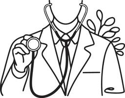 Black and white doctor holding stethoscope illustration vector