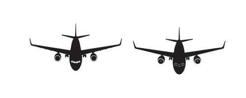 Black Airplane Silhouettes Front View on White Background Illustration vector