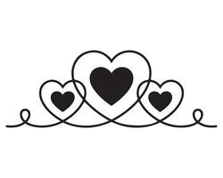 Black heart illustration with three hearts and decorative swirls vector