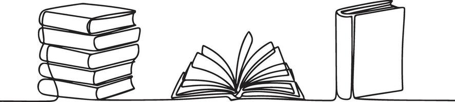 Continuous Line Drawing of Stacked Books Open Book and Single Book vector