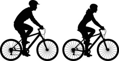 Black Silhouettes of Cyclists Riding Bicycles on White Background vector