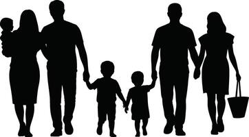 Black Silhouette Families Walking Together Holding Hands with Children vector