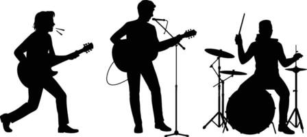 Silhouette Band Performing with Electric Guitar Acoustic Guitar and Drum Set vector