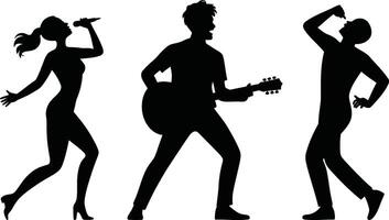 Black Silhouettes of Musicians Performing on White Background vector